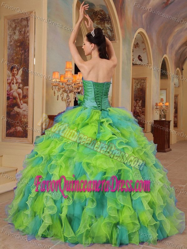 Colorful Beaded Organza Quinceanera Gown Dresses with Sweetheart Ruffles