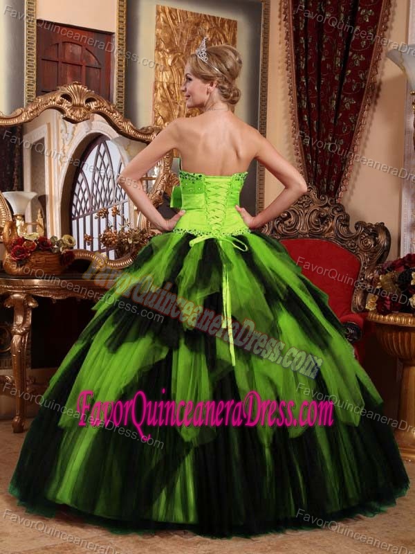 Wonderful Multi-colored Tulle Strapless Beading Sweet 15 Dresses Ruffled