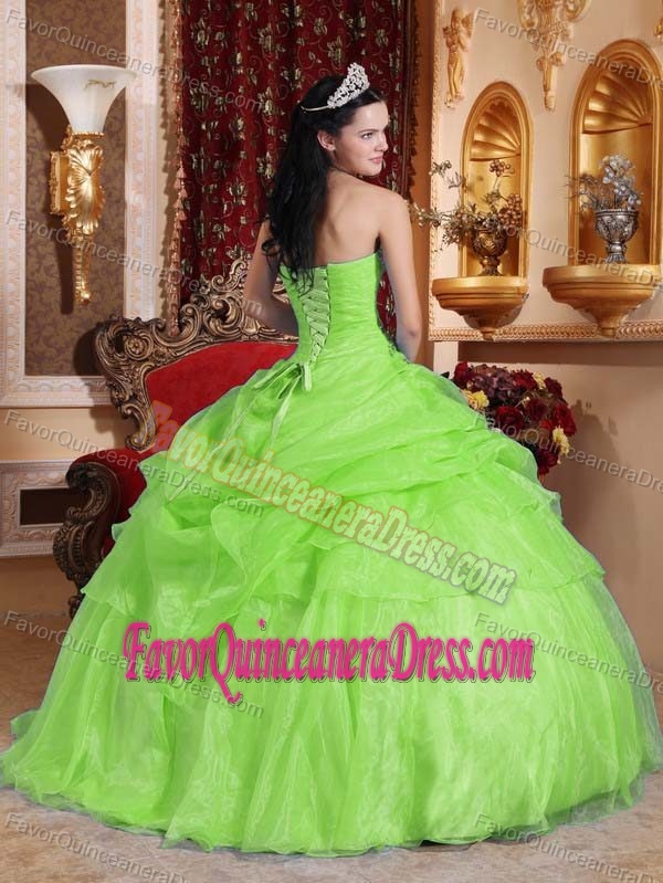 Recommended Yellow Green Beaded Organza Strapless Quinceanera Dresses