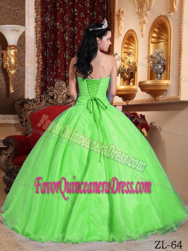 Attractive Organza Spring Green Quinceanera Dress with Appliques on Sale
