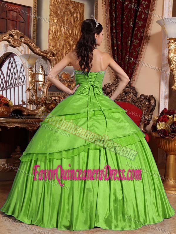 Best Taffeta Sweetheart Spring Green Appliques Quinceanera Gowns Layered