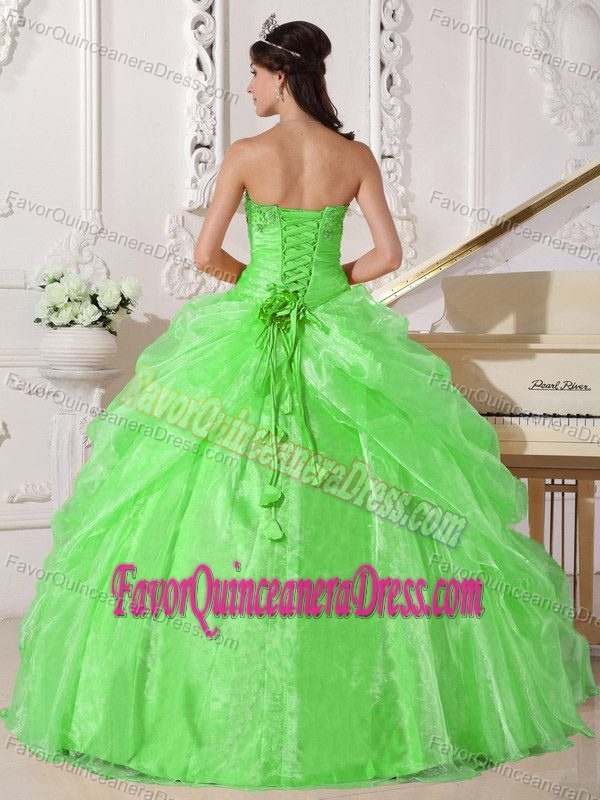 Dreamy Beaded Organza Spring Green Dress for Quinceanera with Embroidery