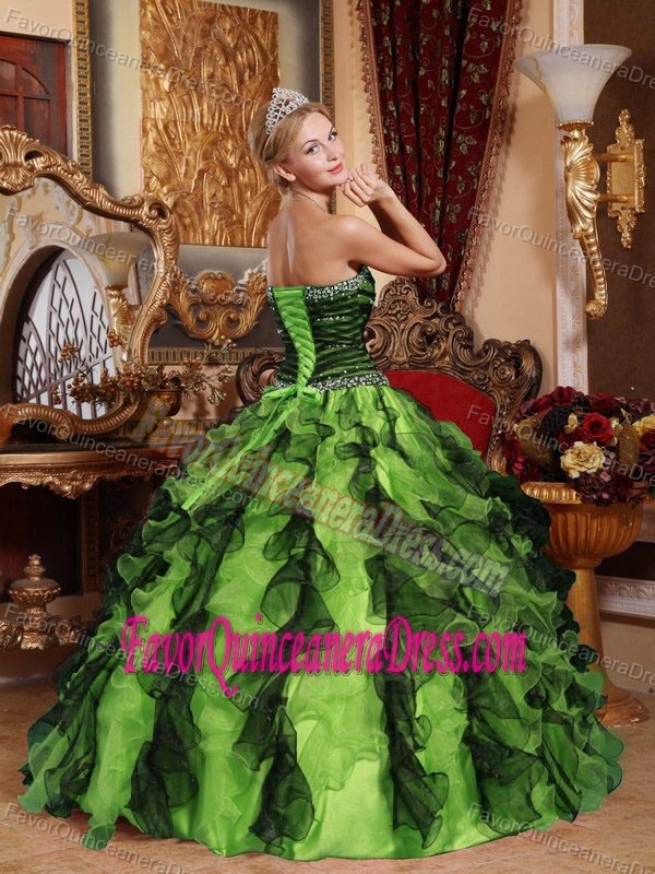 Discount Ruffled Multi-Color Organza Sweetheart Beads Dresses for Quince