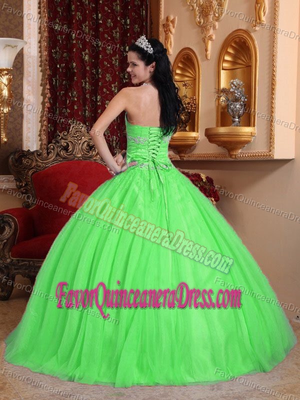 Shimmering Beaded Sweetheart Tulle and Taffeta Quinceanera Gown in Green