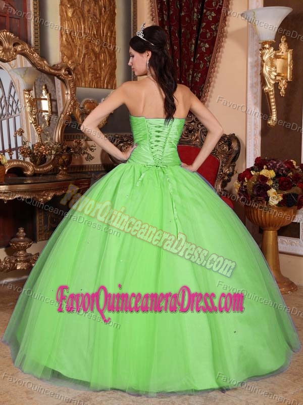 Tulle and Taffeta Spring Green Sweetheart Ruche Quinceanera Dress Beaded