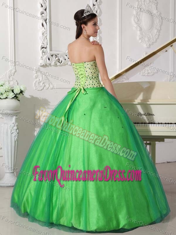 Good Quality 2014 Tulle Green Sweetheart Organza Beaded Sweet 16 Dresses