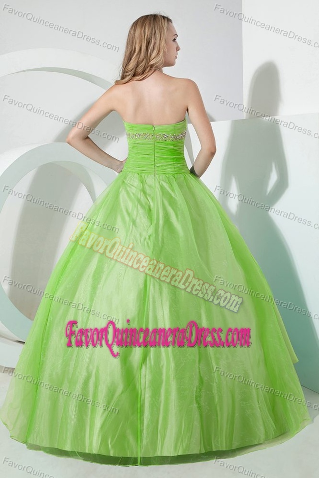 Cheap Layered Beaded Organza Embroidery Quinceanera Gown in Spring Green