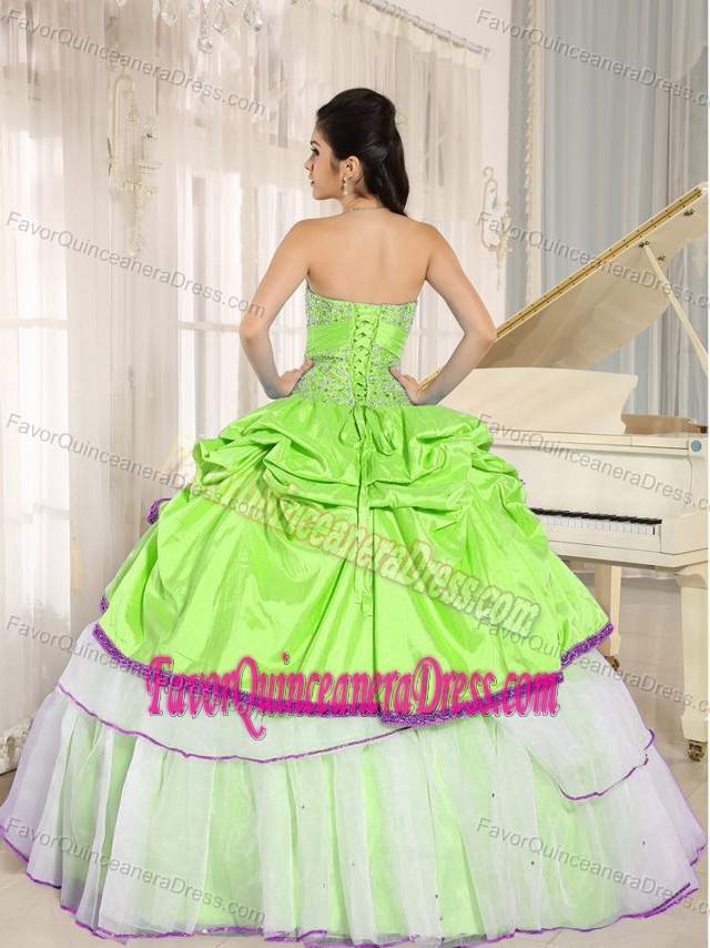 Pick-ups Ruffled Layers Beaded Sweet 16 Dress in Spring Green and White
