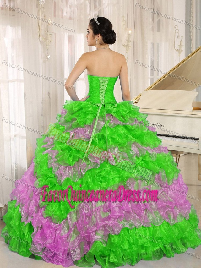 Stylish Ruffled Multi-color Sweetheart Quinceanera Dress With Appliques