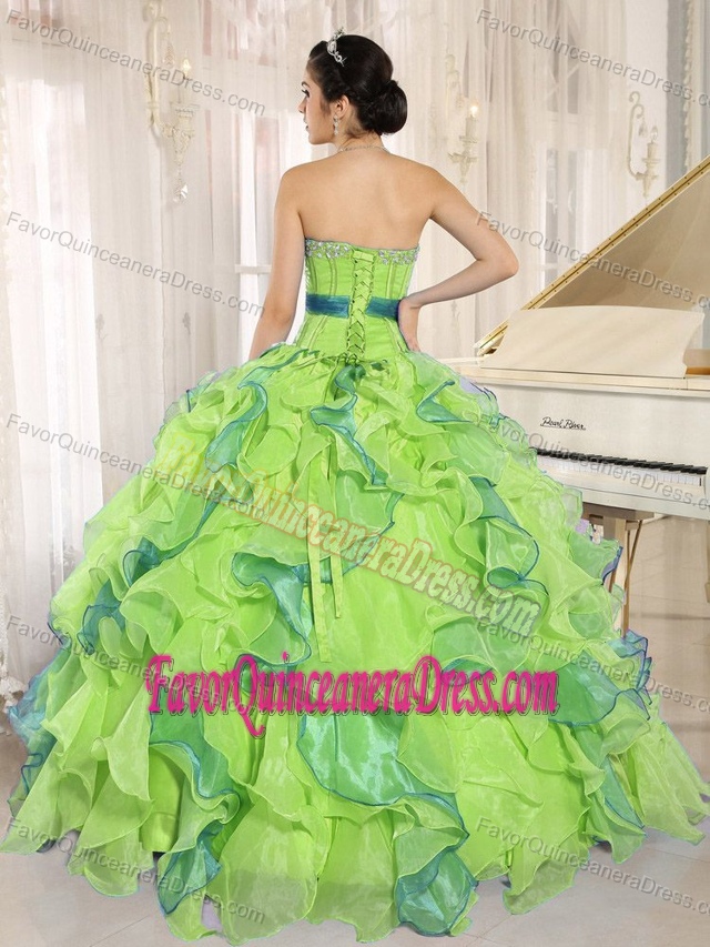 Multi-color Sweetheart Quinceanera Gown With Appliques and Sash Ruffled