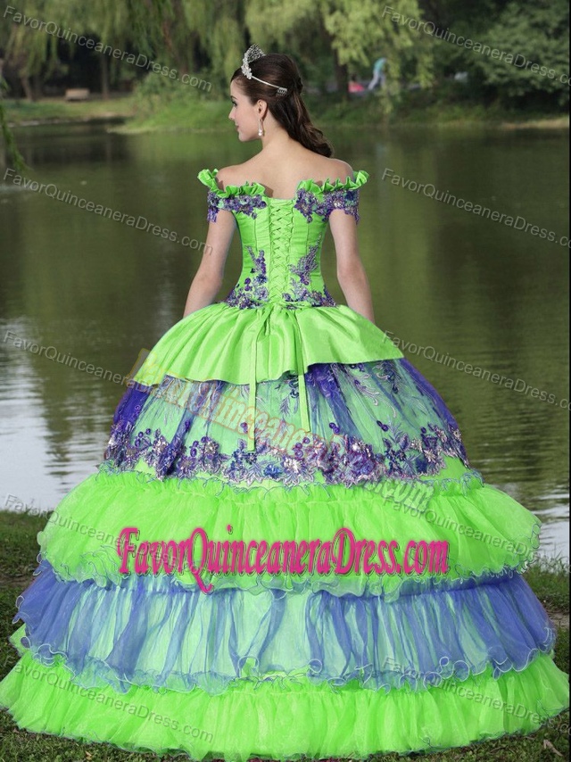 Multi-Tiered Off The Shoulder Organza Appliques 2013 Quinceanera Gowns