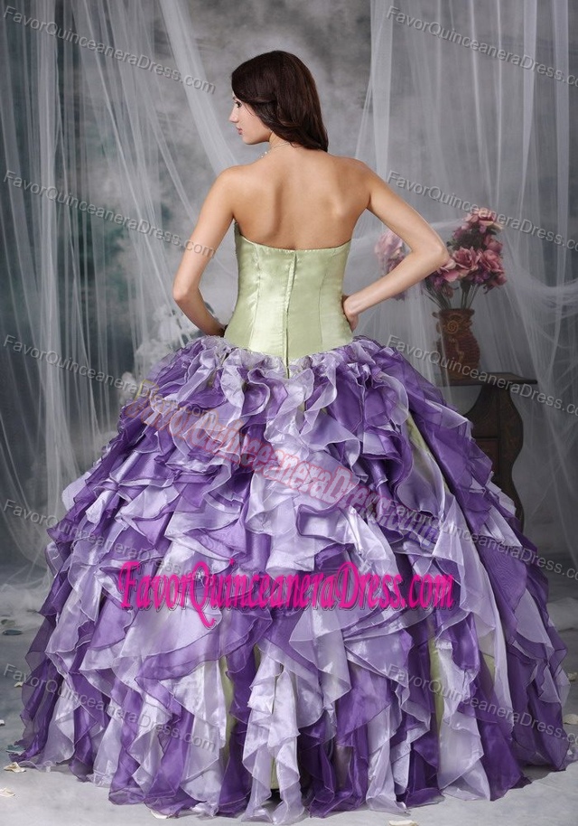 Beaded Sweetheart Colorful Organza Quinceanera Dresses with Ruffles and Shawl