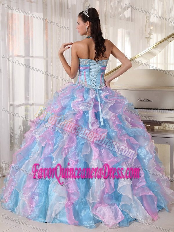 Lovely Sweetheart Multi-colored Ruffles Organza Quinceanera Dress with Beading