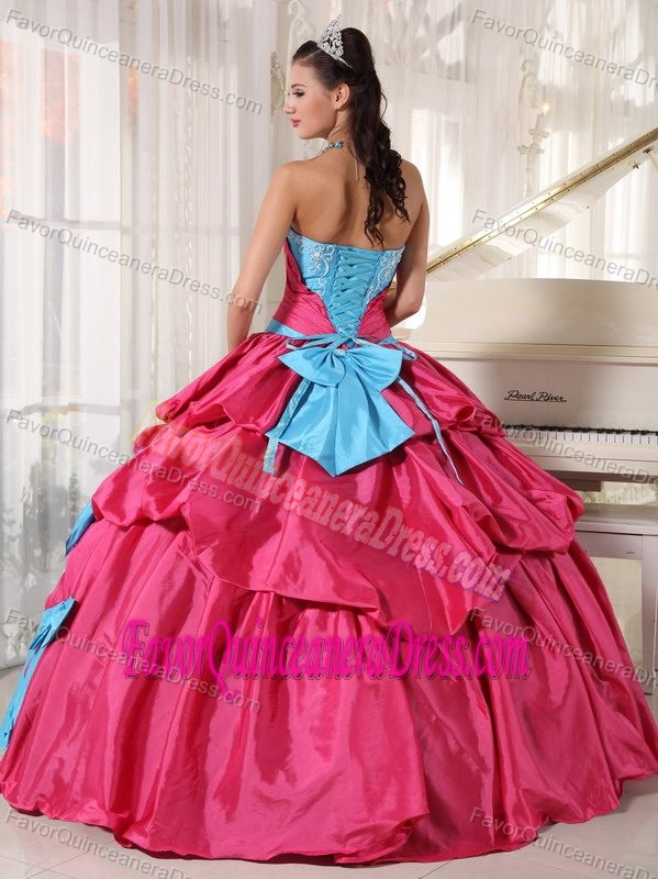 Blue and Fuchsia Sweetheart Taffeta Quinceanera Dresses with Pick-ups and Bows