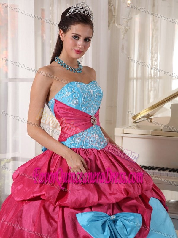 Blue and Fuchsia Sweetheart Taffeta Quinceanera Dresses with Pick-ups and Bows