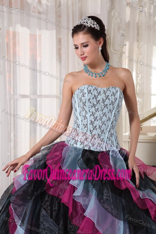Fabulous Strapless Multi-colored Organza Dress for Quince with Layered Ruffles