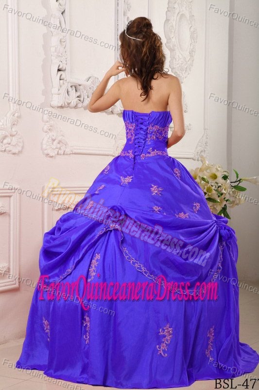 Bright Purple Strapless Taffeta Quinceanera Dresses with Pick-ups and Appliques