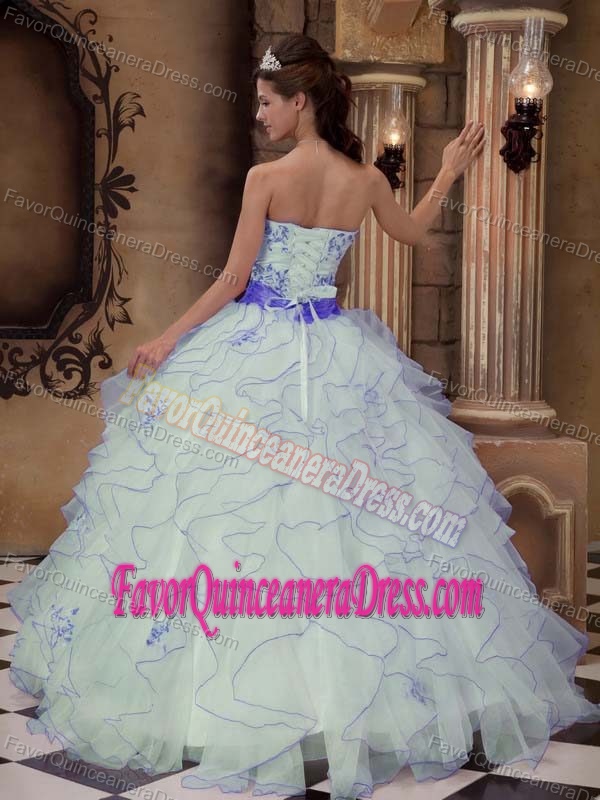 White Strapless Floor-length Organza Quinceanera Dresses with Ruffles and Sash
