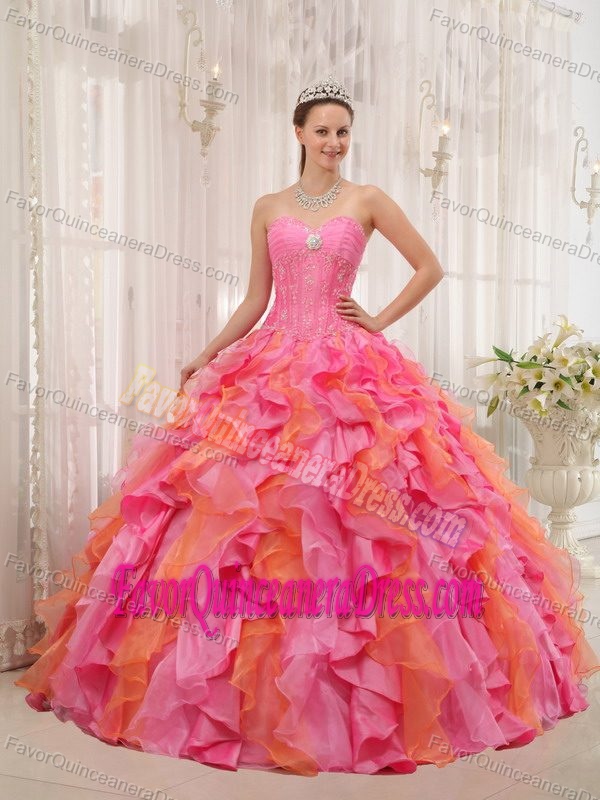 Wonderful Beaded Sweetheart Colorful Organza Quinceanera Dresses with Ruffles