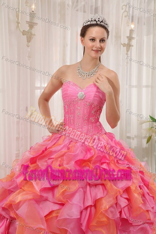 Wonderful Beaded Sweetheart Colorful Organza Quinceanera Dresses with Ruffles