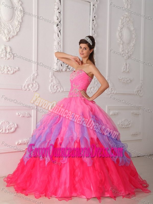 Sweetheart Multi-colored Organza Quinceanera Dresses with Beading and Ruffles
