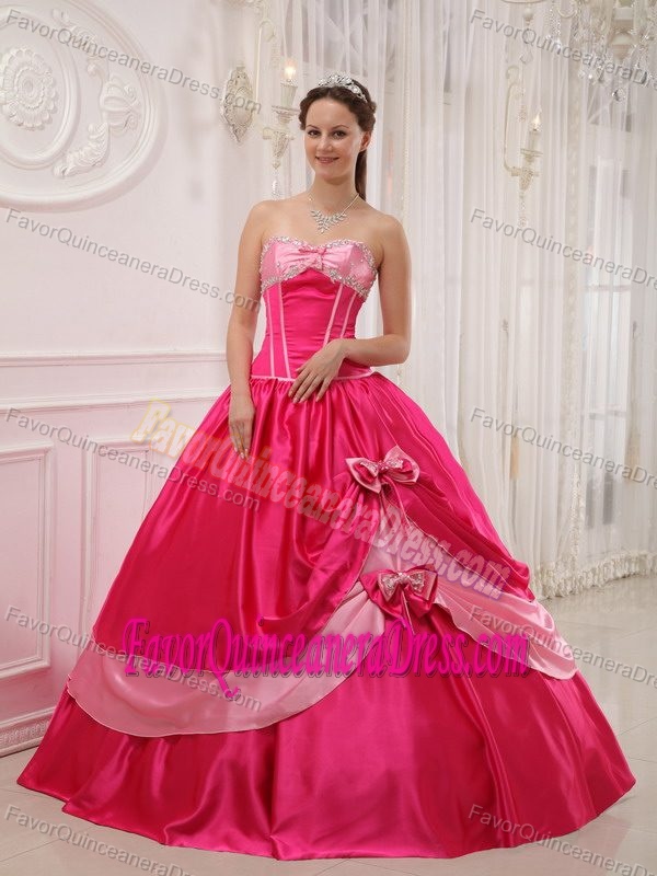 Elegant Strapless Hot Pink Floor-length Satin Quinceanera Dresses with Appliques
