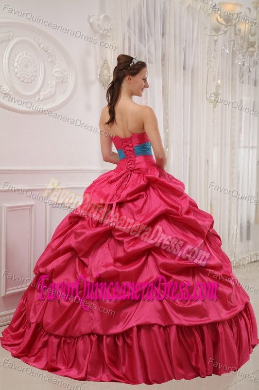 Red and Blue Strapless Taffeta Quinceanera Dresses with Pick-ups and Beading