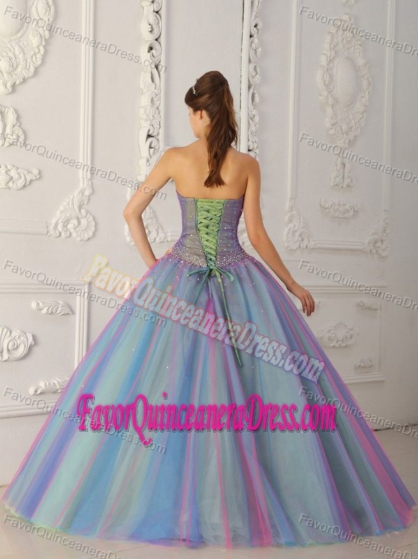 Lovely Sweetheart Floor-length Multi-colored Tulle Sweet 16 Dress with Beading