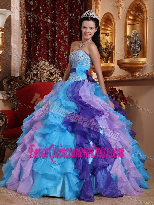 Perfect Multi-color Sweetheart Organza Quinces Dresses with Ruffle-layers