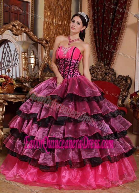 Hot Sale Zebra Colorful Organza Dress for Quinceanera with Ruffle-layers