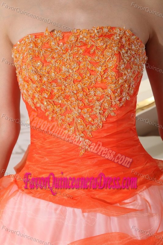 Brand New Orange and White Quinceanera Dress with Appliques in Organza