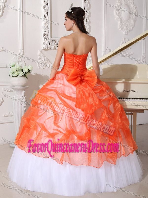 Brand New Orange and White Quinceanera Dress with Appliques in Organza