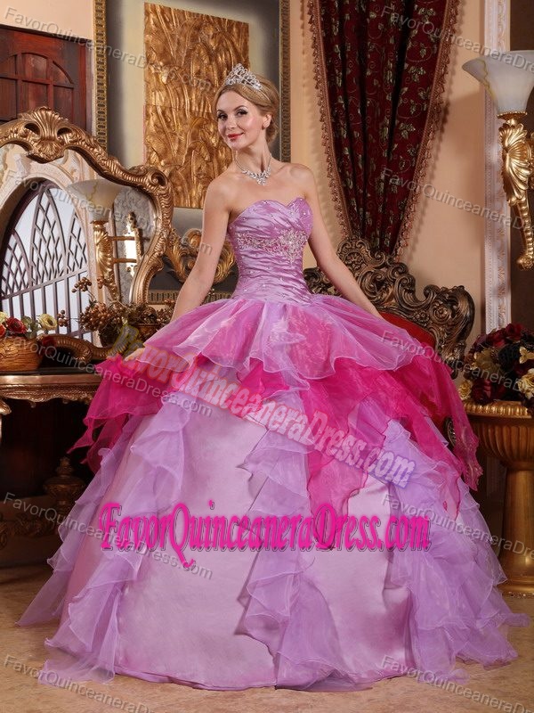 Modest Lavender and Pink Organza Quinceanera Gowns with Ruffle-layers