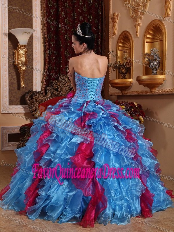Brand New Colorful Strapless Sweet Sixteen Dresses with Ruffles in Organza