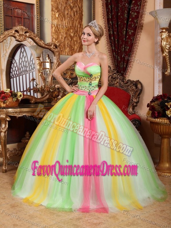 Hot Sale Multi-color Tulle Sweetheart Dress for Quinceaneras with Beading