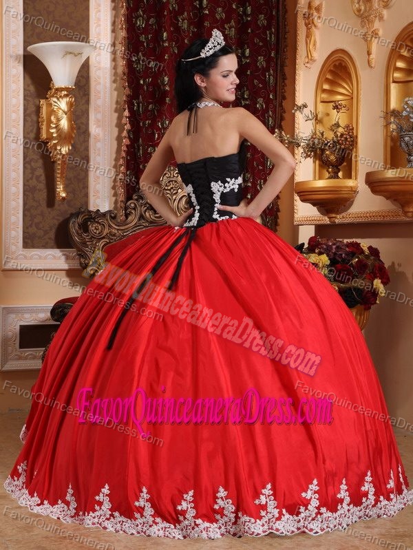 Sexy Halter Black and Red Quinceanera Dresses with Appliques and Ruffles