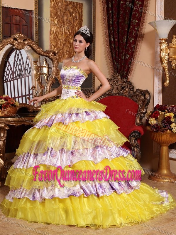 Brand New Colorful Organza Beaded Quinceanera Dresses with Ruffle-layers