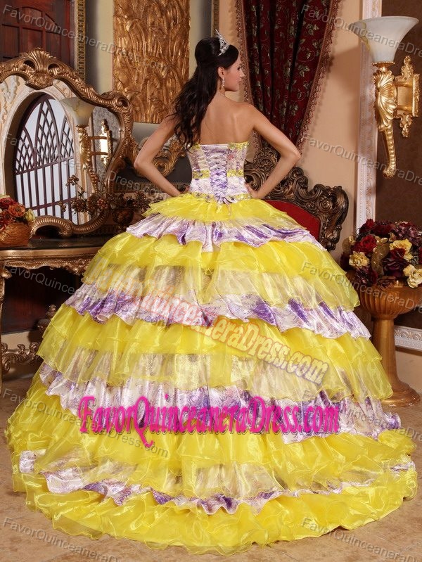 Brand New Colorful Organza Beaded Quinceanera Dresses with Ruffle-layers