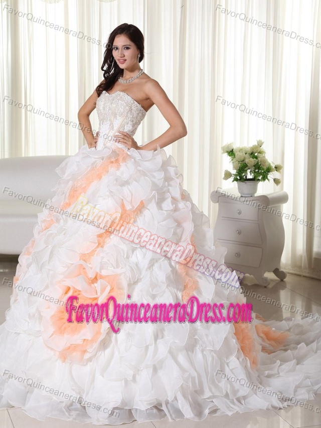 Wholesale White Organza Sweet Sixteen Dresses with Appliques and Ruffles