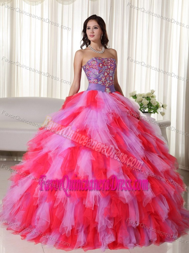 Brand New Colorful Strapless Quinceanera Gowns with Embroidery in Tulle