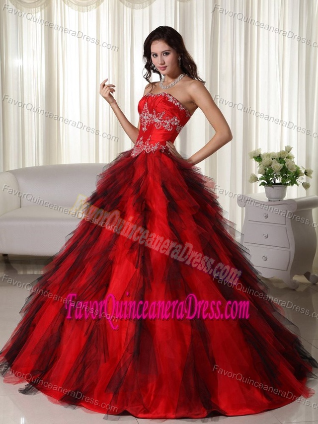 New Arrival Red Taffeta and Tulle Dresses for Quinceanera with Appliques