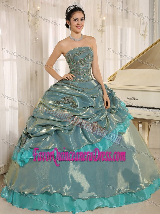Exclusive Colorful Organza Quinceanera Dress with Appliques and Pick-ups