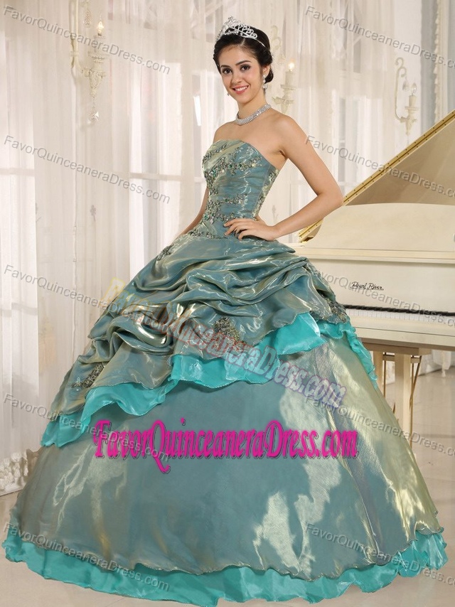 Exclusive Colorful Organza Quinceanera Dress with Appliques and Pick-ups