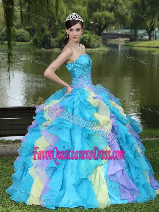 New Arrival Colorful Organza Strapless Sweet 15 Dresses with Ruffle-layers
