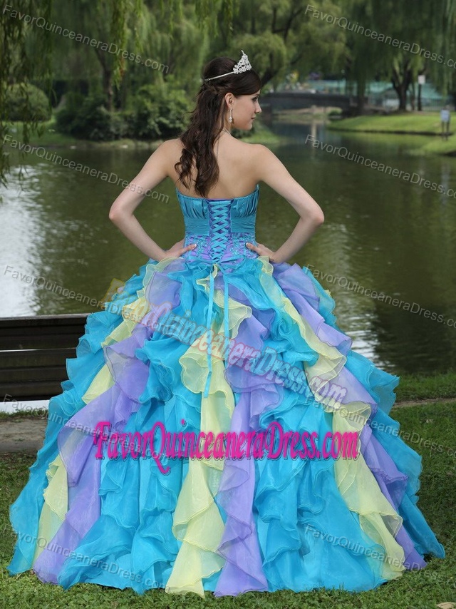 New Arrival Colorful Organza Strapless Sweet 15 Dresses with Ruffle-layers