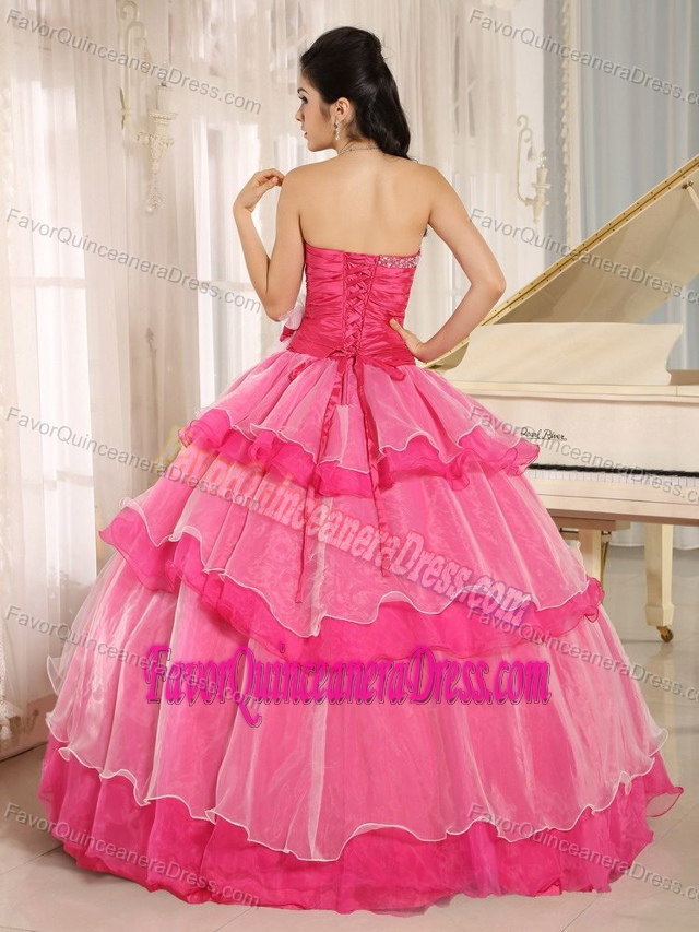 Perfect Sweetheart Hot Pink Organza Quinceanera Gown Dress with Layers