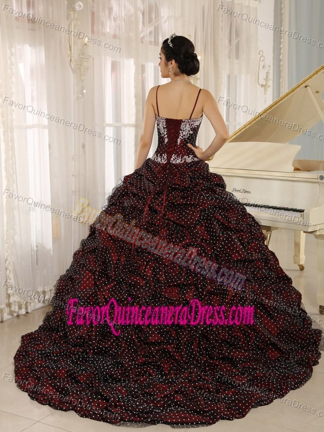 Elegant Burgundy Special Fabric Quinces Dresses with Pick-ups and Straps