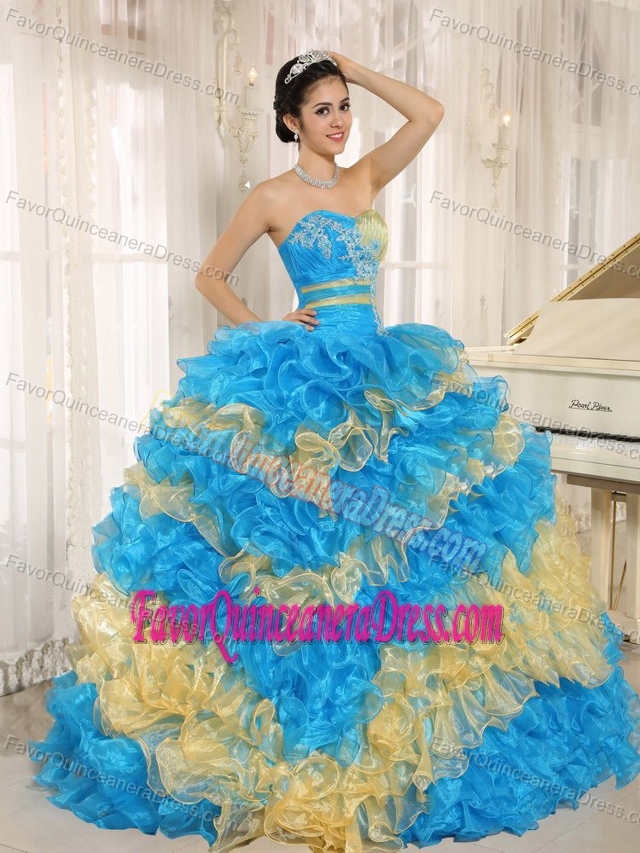 Latest Multi-color Sweetheart Dress for Quinceanera with Ruffles in Organza
