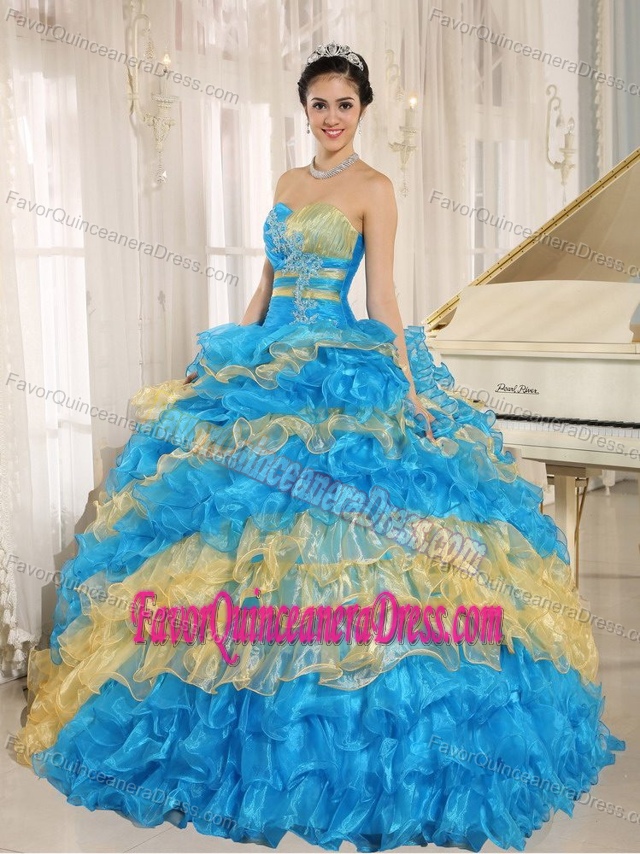 Latest Multi-color Sweetheart Dress for Quinceanera with Ruffles in Organza