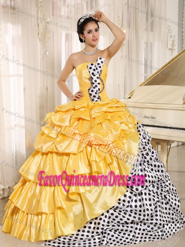 Brand New Colorful Taffeta Strapless Dress for Quinceaneras with Pick-ups